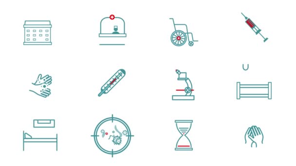 Icônes d'animation graphique des soins de santé. Matériel médical professionnel pour Internet, consultation en ligne, diagnostic, site web de l'hôpital. pictogramme vidéo plat de bande dessinée dans le style de lineart de Web pour l'application mobile 