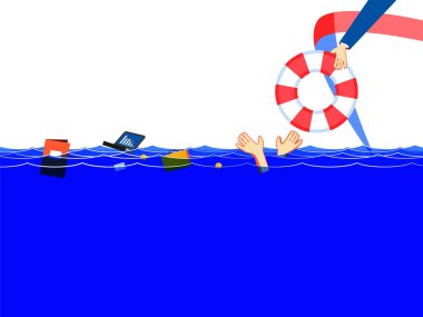 Küresel finans krizi talihsiz yöneticiyi boğdu. İş adamı boğuluyor, yardım istiyor, destek olmayı umuyor. Çizgi film konsepti sorunu iflas, risk koruması, yatırım hayatta kalma, sigorta işi