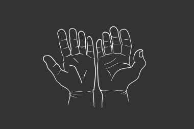 El hareketi Vektör eskiz koleksiyonu. Vücut dili kavramı. El işaretleri - etkileşimli iletişim seti. Farklı pozisyonlara geçin. Göstermek, işaret etmek, tutmak ve temsil etmek için silah hareketleri