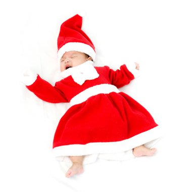 Noel Baba kostüm güzel bebek kız portresi. W izole