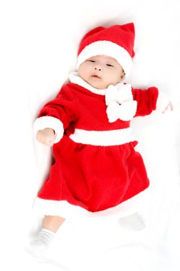 Noel Baba kostüm güzel bebek kız portresi. W izole