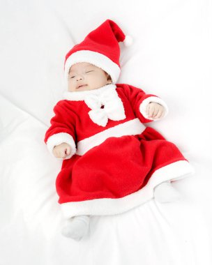Noel Baba kostüm güzel bebek kız portresi. W izole