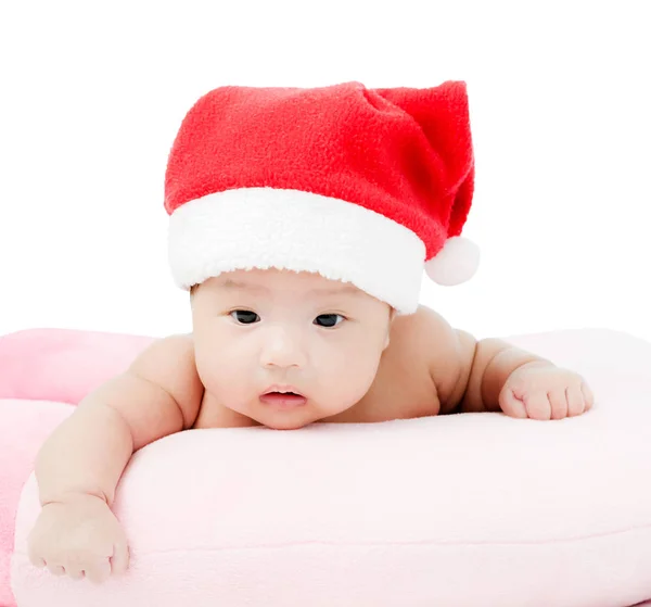 Portrait of adorable baby girl with santa costume. Isolated on w — Stock Photo, Image
