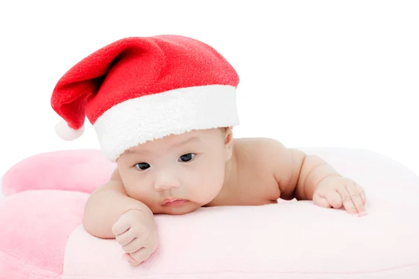 Portrait of adorable baby girl with santa costume. Isolated on w — Stock Photo, Image