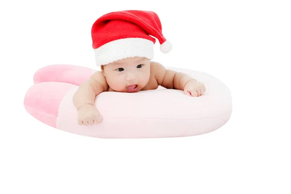 Portrait of adorable baby girl with santa costume. Isolated on w — Stock Photo, Image