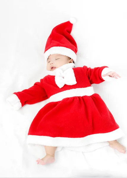 Portrait of adorable baby girl with santa costume. Isolated on w — Stock Photo, Image