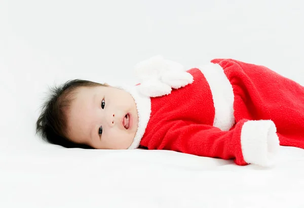 Portrait of adorable baby girl with santa costume. Isolated on w — Stock Photo, Image