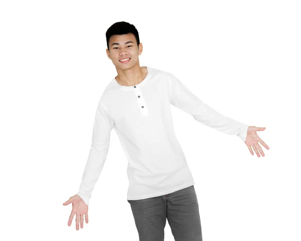 Szép ázsiai fiatalember portréja. Elszigetelt fehér háttérben — Stock Fotó