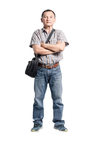 Portrait of a happy mature man with arms folded. Isolated full b — Stock Photo, Image