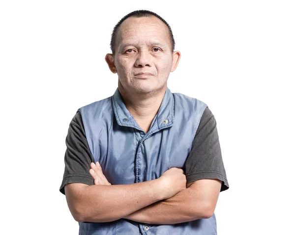 Porträtt av en man med Downs syndrom. Isolerad på vit bakgrund — Stockfoto