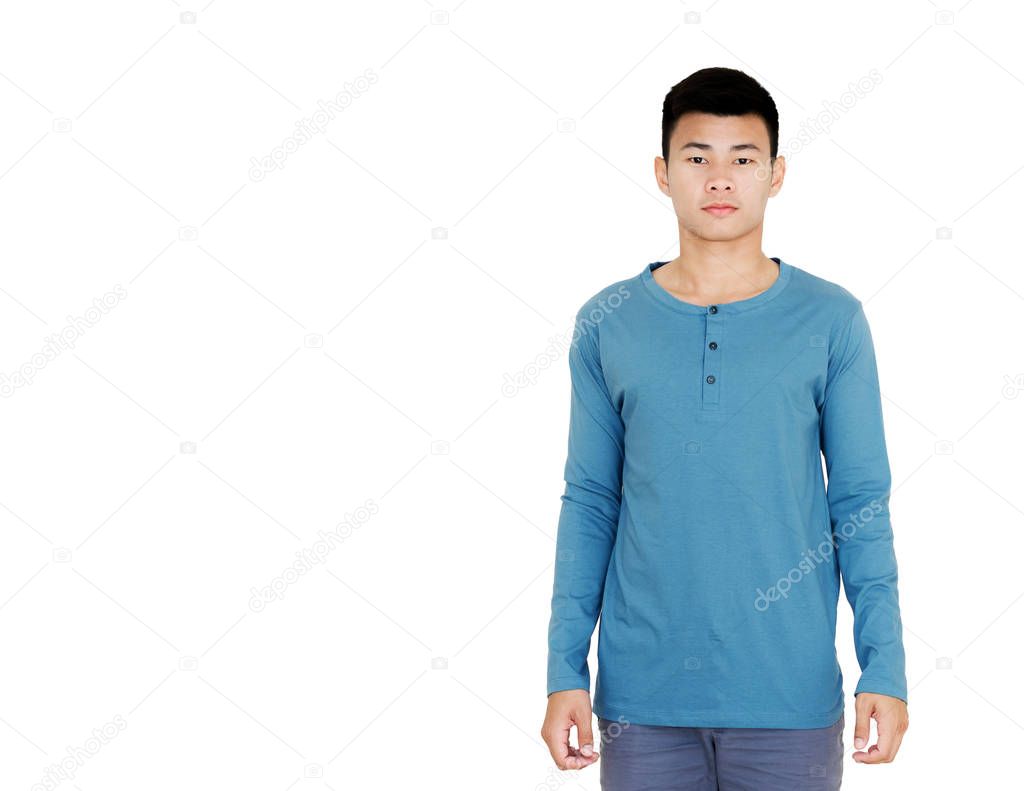 Portrait of a young handsome asian man. Isolated on white backgr