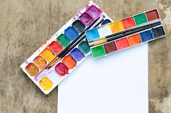 Set of used water colors for creative drawing — Stock Photo, Image