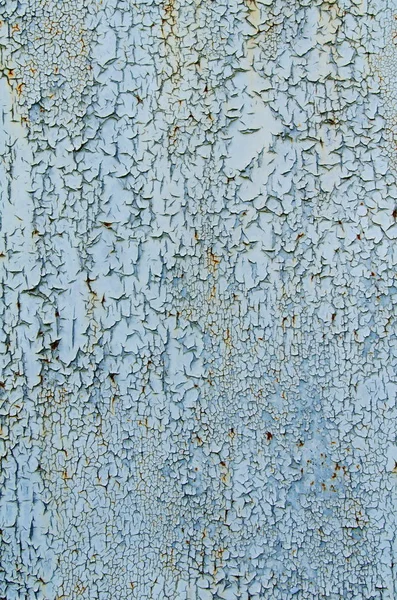 페인트와 녹의 많은 레이어와 빈티지 녹슨 파란색과 회색 철 벽 배경 텍스처 — 스톡 사진