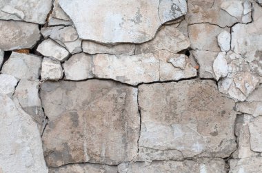 White grey plaster cement wall with cracks and fractures