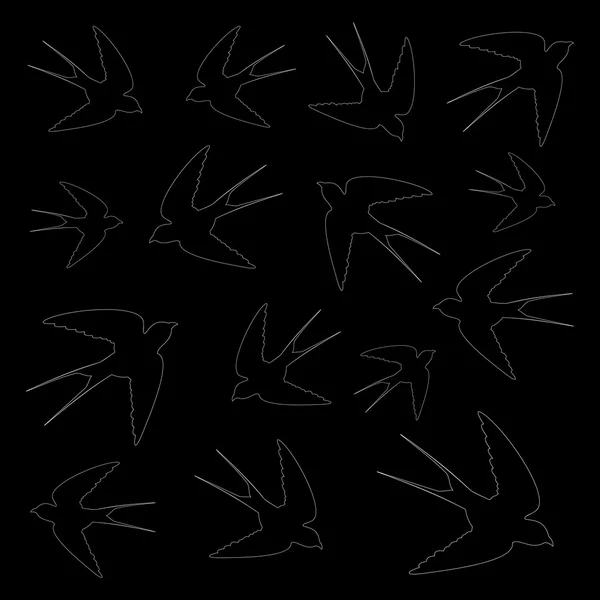 Τα χελιδόνια πουλιά σε μαύρο φόντο — Διανυσματικό Αρχείο