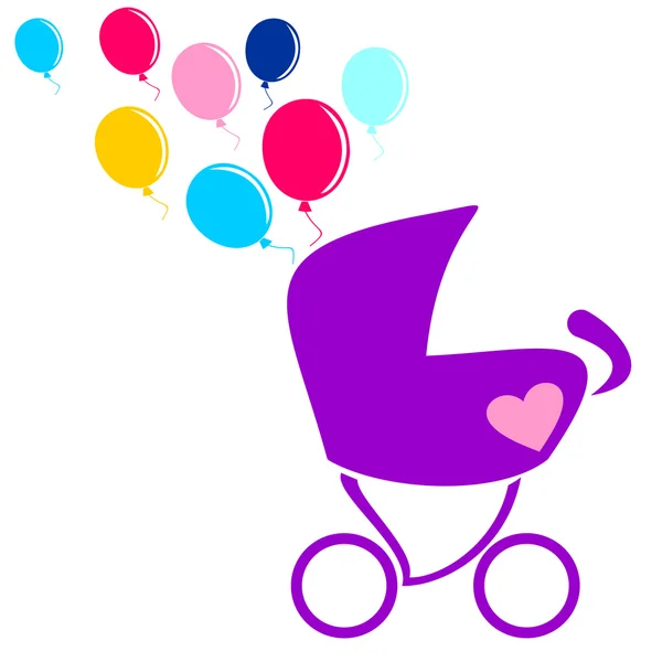 Baby stroller with balloons illustration — Stock Vector