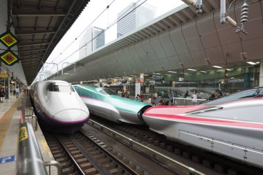 Tokyo, Japonya - 3 Ekim 2016: Shinkansens Tokyo İstasyonu platformları üzerinde