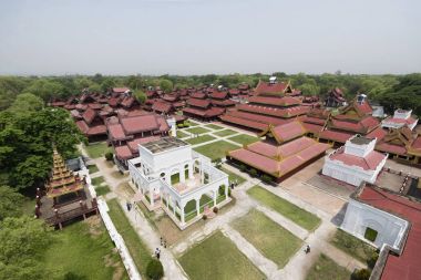 Mandalay Palace, Mandalay, Myanmar'ın havadan görünümü