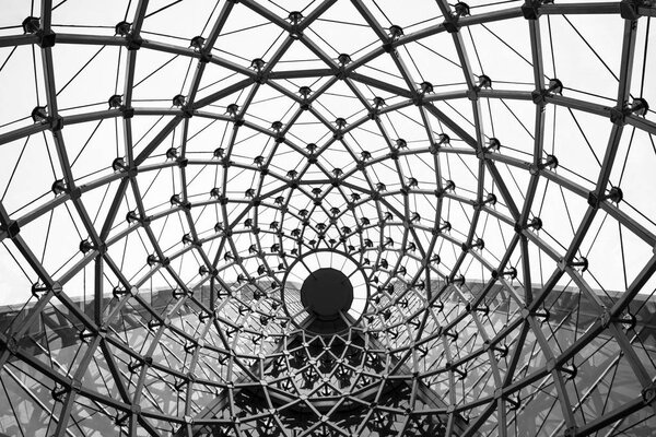 Abstract architectural background, curved steel beam glass ceiling