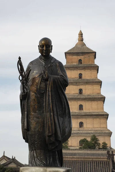 Pagoda Gigante Del Ganso Salvaje Estatua Xuanzang Monje Budista Del — Foto de Stock