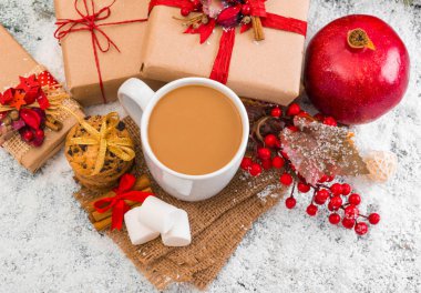 Kahve fincanı ile Noel tatil arka plan