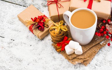 Kahve fincanı ile Noel tatil arka plan