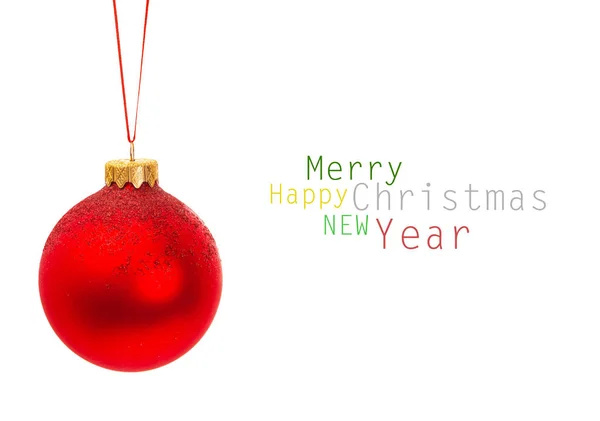 Drei hängende Weihnachtskugel auf weißem Hintergrund — Stockfoto