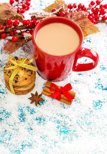 Fondo de vacaciones de Navidad con taza de café — Foto de Stock