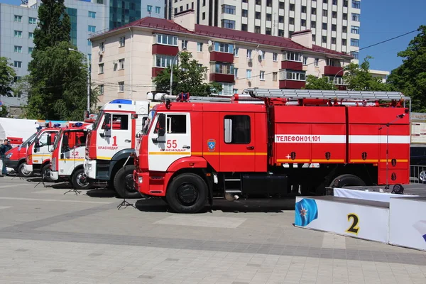 Camiones Bomberos Ciudad Krasnodar Fila — Foto de Stock