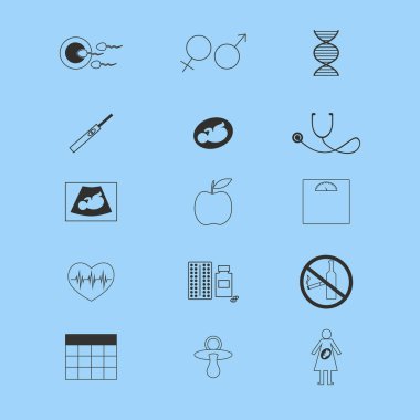 Düz vektör simgeler gebelik, kadın doğum, tıp. 