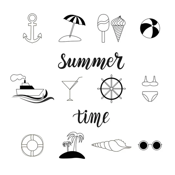 Встановити літню колекцію іконок, що представляють подорожі, море, пляжі . — стоковий вектор