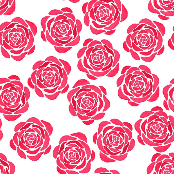 Безшовний абстрактний візерунок з трояндами. Яскраво-рожеві квіти на білому тлі — стокове фото