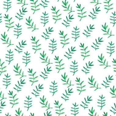 Beyaz arka plan, suluboya suluboya seamless modeli yapraklarda yeşil doku boyalı