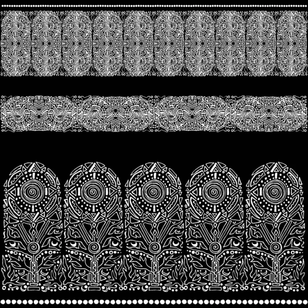 黒の背景に白い装飾 魔法のシンボルのセット 描かれたドアのパターン — ストック写真