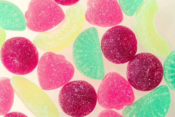 Chewy Candies Powdered Sugar Green Pink Yellow Red Gelatin Sweets — Stock Photo, Image