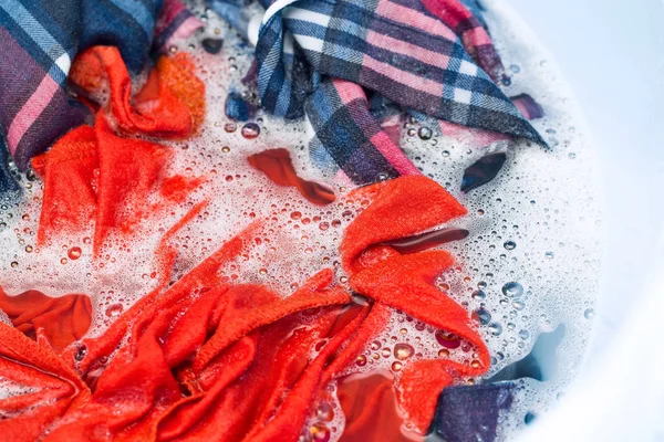 Lavage Des Mains Trempage Des Vêtements Dans Poudre Laver Tâches — Photo