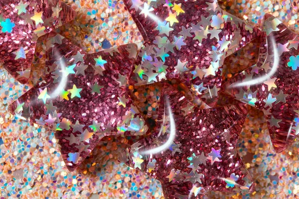 Abstract Achtergrond Met Rode Sterren Pailletten Mooie Glitter Papier Closeup — Stockfoto