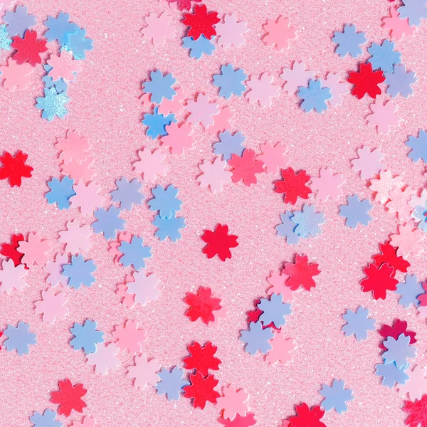 Pequeñas Flores Sakura Sobre Papel Resplandeciente Flores Rosa Brillante Fondo —  Fotos de Stock