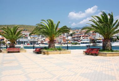 Quay in the resort town of Neos Marmaras on the peninsula of Sit clipart