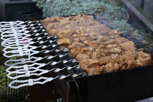 A carne é grelhada — Fotografia de Stock