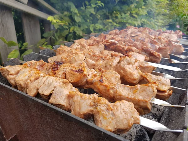 A carne é grelhada — Fotografia de Stock