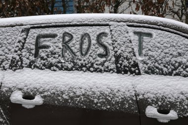 Kış, Frost / otomobil cam üzerinde yazıt: frost (Almanca)