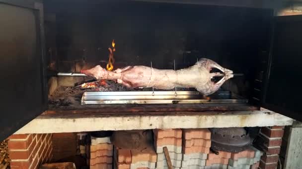 Carcass Goat Fried Spit — Stock Video