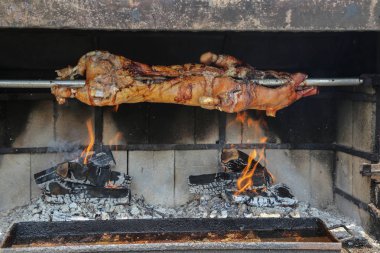 Piglet fry spit üzerinde