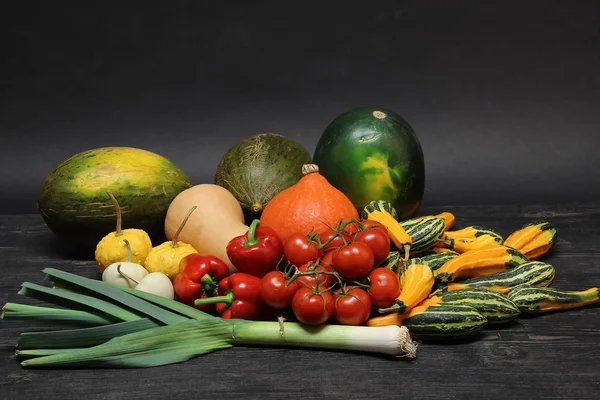 Nature Morte Automne Différents Légumes Sur Table — Photo