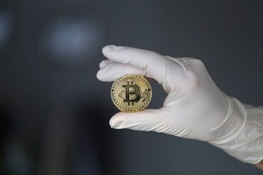 Bitcoin. Fiziksel bit sikke. Dijital para. Cryptocurrency.