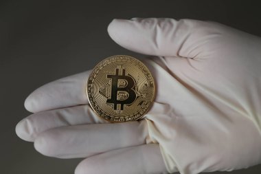 Bitcoin. Fiziksel bit sikke. Dijital para. Cryptocurrency.