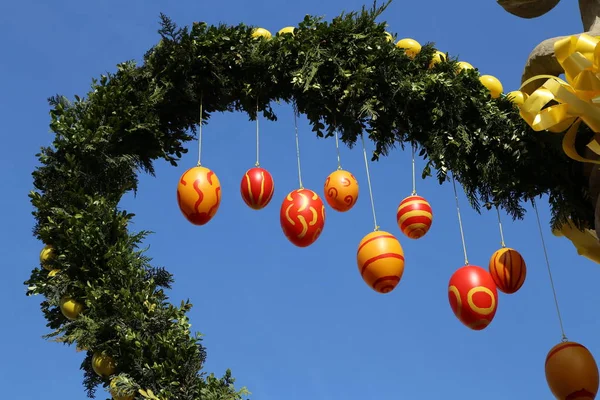 Fuente Decorada Huevos Pascua Huevos Pascua Bien Decorados — Foto de Stock