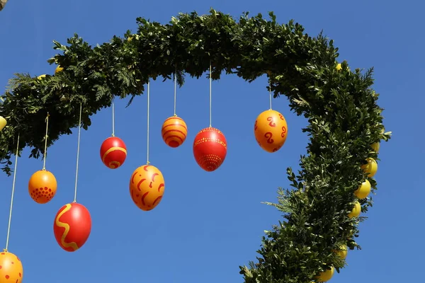 Fuente Decorada Huevos Pascua Huevos Pascua Bien Decorados — Foto de Stock