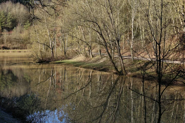 Odraz ve vodě jezera na jaře — Stock fotografie